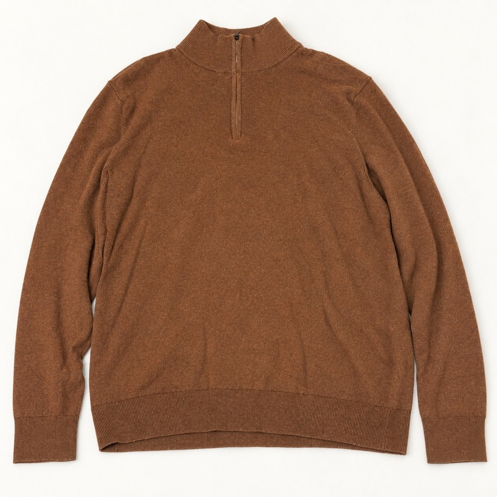 Banana Republic Mens Large Brown Quarter Zip Cotton Silk Cashmere Blend Sweater